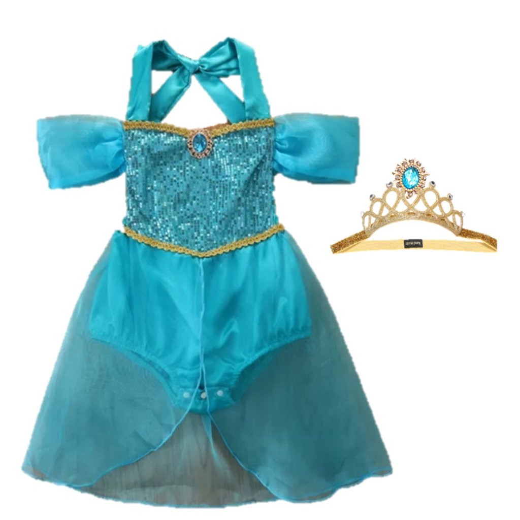 Princess Jasmine Dress Baby Girls Sequin Romper Dress Jumpsuit Costume Clothes